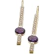 14K Yellow Gold Oval Shape Amethyst and Diamond Earrings