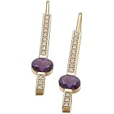 14K Yellow Gold Oval Shape Amethyst and Diamond Earrings