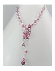 Pink Glass Necklace In 92.5 Sterling Silver