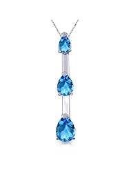 14k White Gold 18" Natural Blue Topaz Pendant Necklace