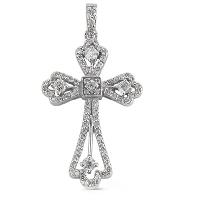 0.8 Carat Diamond 14K White Gold Religious Pendant Necklace