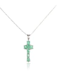 1.40 Carat Genuine Emerald 925 Sterling Silver Cross Pendant