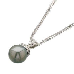 FreshWater Cultured Black Pearl, Round Brilliant Cut Diamonds, 14Kt. White Gold Pendant Necklace