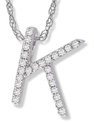 14K White Gold Diamond "K" Initial Pendant, 16" Necklace
