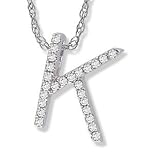 31773NDQm8L. SL160  14K White Gold Diamond K Initial Pendant, 16 Necklace