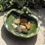 Ceramic Solar Frog Fountain - Glazed Green