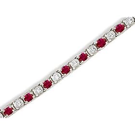 14K White Gold Genuine Oval Ruby and Diamond Bracelet by Jewels For Me