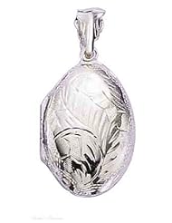 Sterling Silver 18" .8mm Wide Box Chain Necklace With Etched Oval Locket Pendant