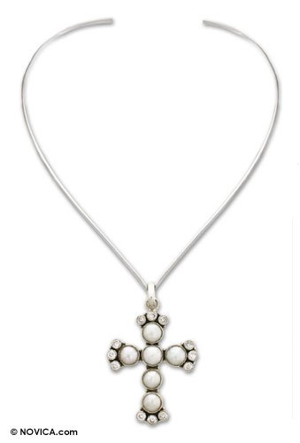 Pearl choker, 'Radiant Cross'