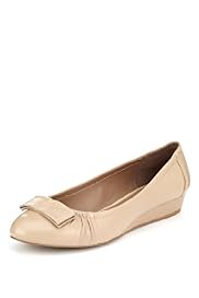 Footglove™ Fashion Leather Wide Fit Bow Ballerina Wedge Pumps