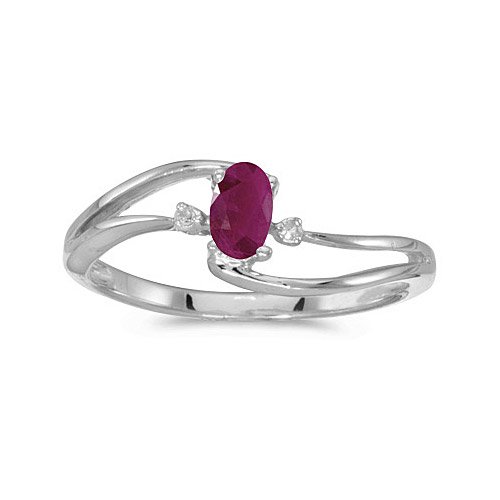 10k White Gold Oval Ruby And Diamond Wave Ring 
