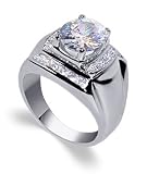 Mens Rodium Polished Sterling Silver Band Cubic Zirconia Ring