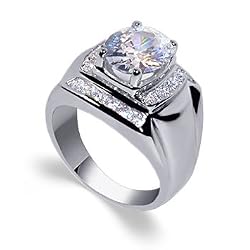 Mens Rodium Polished Sterling Silver Band Cubic Zirconia Ring