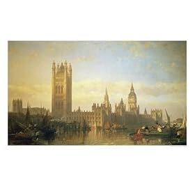 New Palace of Westminster from the River Thames Fine Art Giclee Poster Print by David Roberts, 56x42
