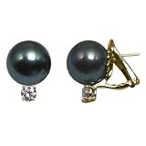 18K yellow gold 15mm Black Tahitian cultured pearl and diamond 1.5 t.d.w. earring