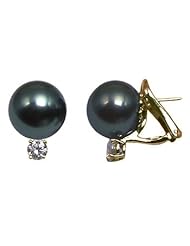 18K yellow gold 13mm Black Tahitian cultured pearl and diamond 1.0 t.d.w. earring