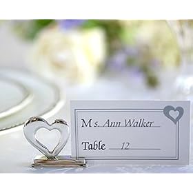 'Playful Hearts' Silver Placecard Holders with Matching Place Cards (Set of 4)