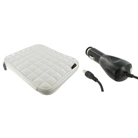 ASUS Eee PC S101 10.2-Inch Netbook Laptop Sleeve Slipcase with 12v Car Charger (Memory Foam with Faux Leather - White)