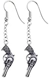 Revolver Handgun Silver Tone Pewter Earrings