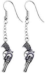 Revolver Handgun Pewter Earrings