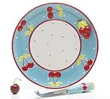 Retro 50's Cherry Design Serving Plate With Decorative Knife Kitchen Decor