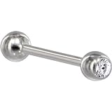 Solid 14KT White GOLD Crystalline CZ SOLITAIRE Barbell Tongue Ring