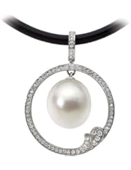 18K Palladium White Gold 13.00 mm Fine/3/8 Ct Tw South Sea Cultured Pearl And Diamond Pendant