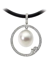 Clevereves 18K Palladium White Gold 13.00 mm Fine 3 8 Ct Tw South Sea Cultured Pearl And Diamond Pendant