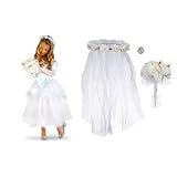 Princess Cinderella Wedding White Costume Dress Size L [ 10 ] and Accessory Set - Bouquet , ring, veil for Girls