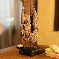 NOVICA Wood candleholder Mythical Kinnanorn