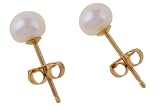 14K Yellow Gold White Button Pearl Earrings, 4.5-5.0 mm