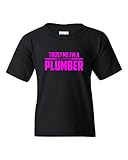 Trust Me I'm A Plumber Statement Novelty Youth Kids T-Shirt Tee (X-Large, Black w/NeonPink)