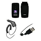 Sanyo Katana Eclipse 6750 - Premium Black Soft Silicone Gel Skin Cover Case + Rapid Car Charger + USB Data Sync Charge Cable for Sanyo Katana Eclipse 6750