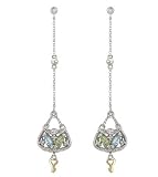 14K Two-Tone Gold Blue-Topaz, Peridot and Diamonds Earrings