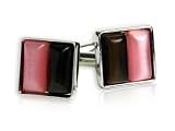 Elegant Expresso Brown and Pink Square Cufflinks Framed in Silver with Presentation Box