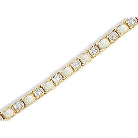 14K Yellow Gold Genuine Oval Opal and Diamond Bracelet by Opal Bracelets