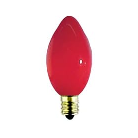 5 Watt Ceraminc Red C7 Light Bulb / Candelabra Base / Incacdescent Christmas Light Bulb / Holiday Light Bulb