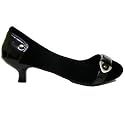Black Kitten Heel Buckle Velvet Court Shoes