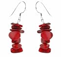Sterling Silver Red Genuine Sea Bamboo Coral Chip Earrings