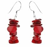 Sterling Silver Red Genuine Sea Bamboo Coral Chip Earrings