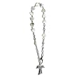 Silver Tone Rosary Bracelet with Cross Pendant and Heart-Shaped Charms - Imported From Italy