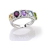 Sterling Silver Genuine Multi Gemstones S Design Ring Size-7