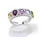 Sterling Silver Genuine Multi Gemstones "S" Design Ring Size-7