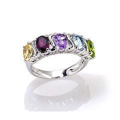 Sterling Silver Genuine Multi Gemstones "S" Design Ring Size-7