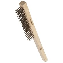 Weiler 0.012" Wire Size, 6" Brush Length, 302 Stainless Steel Bristles, 13-1/2" x 1" Block Size, 3 x 19 No. Of Rows, Economy Curved Handle Scratch Brush