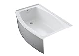 KOHLER K-1100-LA-0 Expanse Curved Integral Apron Bath with Left-Hand Drain, White