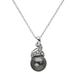 Necklace With Precious Stones - Genuine Clean Diamonds and 9.0mm Freshwater Pearl 14K White Gold Length 18in