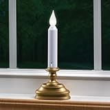 White LED Battery Operated Flameless Window Candle Antique Gold Finish with Auto Sensor