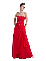 Strapless Floor Length Sheath Chiffon Natural   Waistline  Lace Beaded Prom Dress  With Ruffles