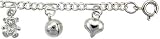 Sterling Silver Charm Bracelet with Dangling Teddy Bears, Hearts and Chime Balls